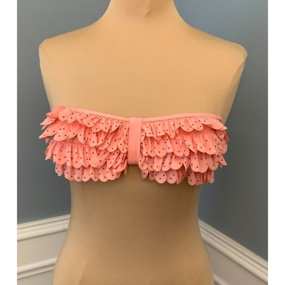 Zaful Bikini Top Womens 6 Bandeau Ruffled Padded Beach Pool Festival Embellished